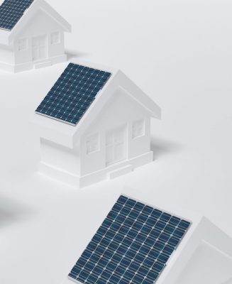 Green energy and clean ecological energy concept.  Solar house s. 3D Rendering.